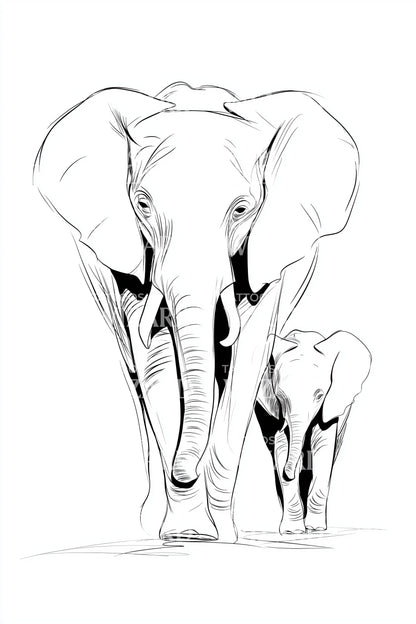 Front Facing Elephant with Calf Tattoo Design
