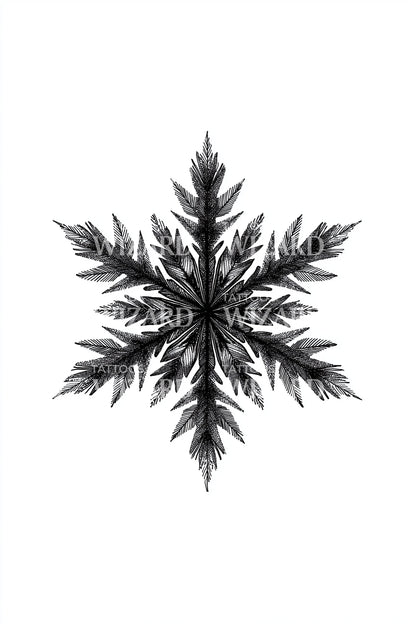 Frost Leaf Snowflake Tattoo Idea