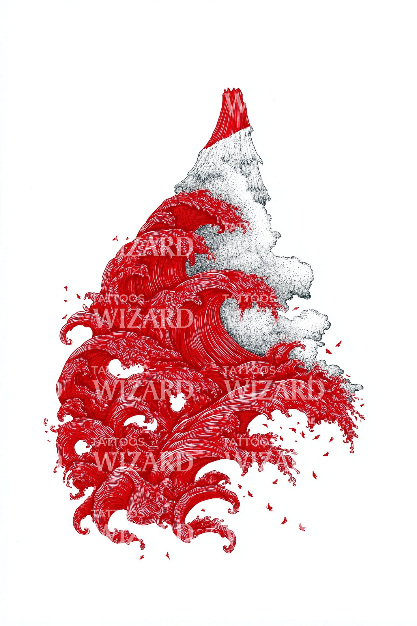 Fuji Crimson Wave Tattoo Design
