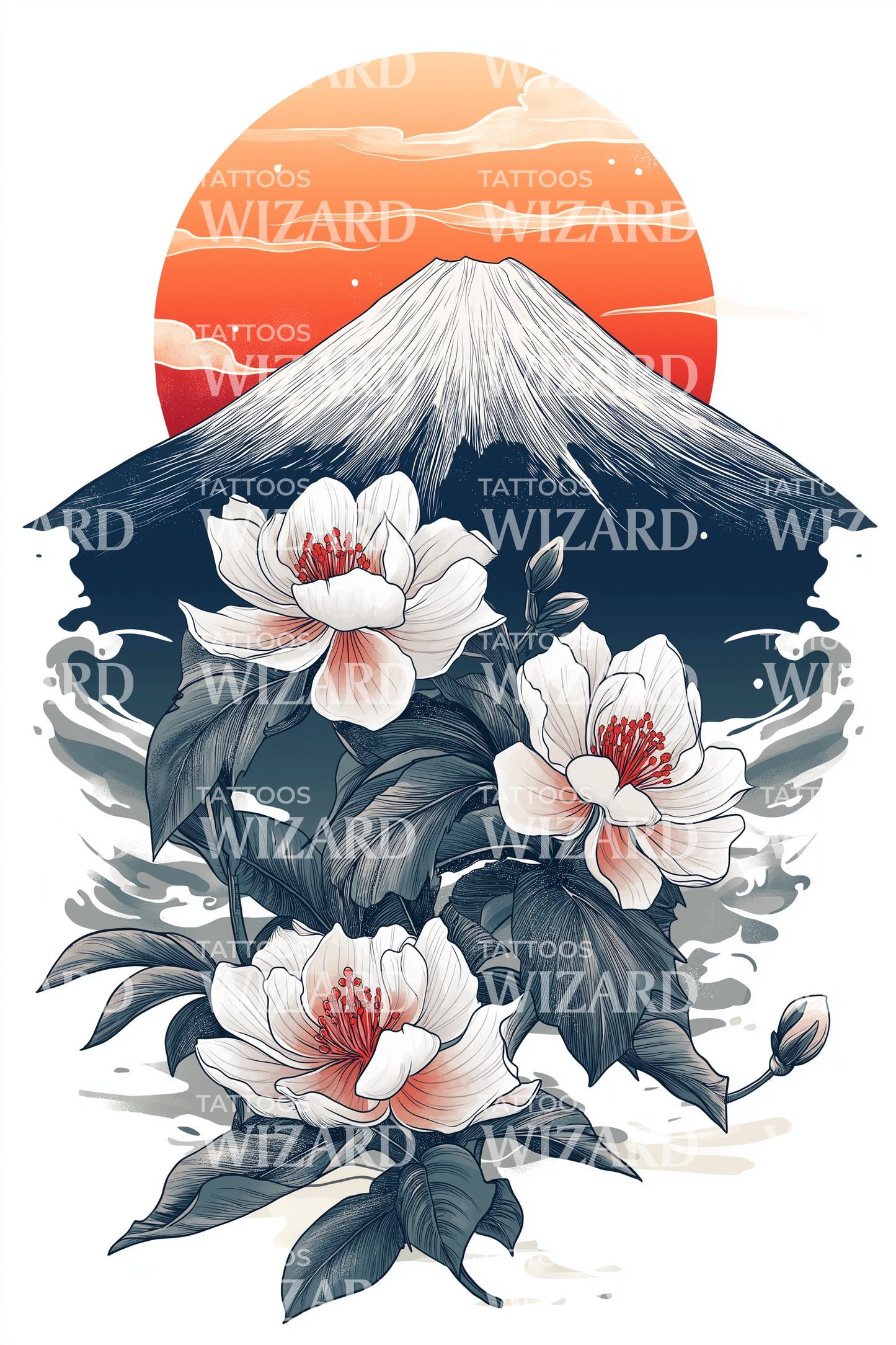 Fuji Dawn Blossom Tattoo Design