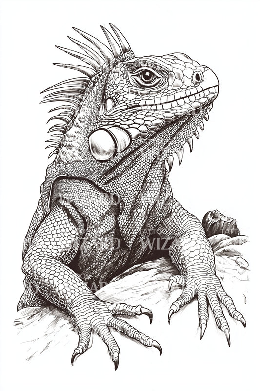 Full Body Iguana Tattoo Illustration
