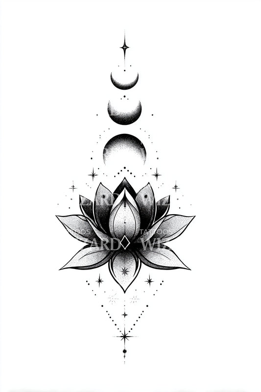 满月莲花地平线纹身设计