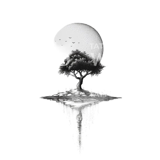 Full Moon Magnificient Tree Tattoo Design