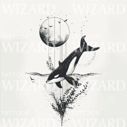 Full Moon Ocean Tattoo Design