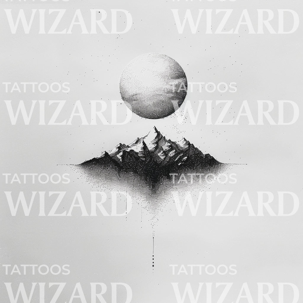 Conception de tatouage minimaliste pleine lune sur la montagne
