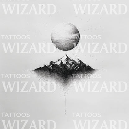 Full Moon on Mountain Minimalist Tattoo Design