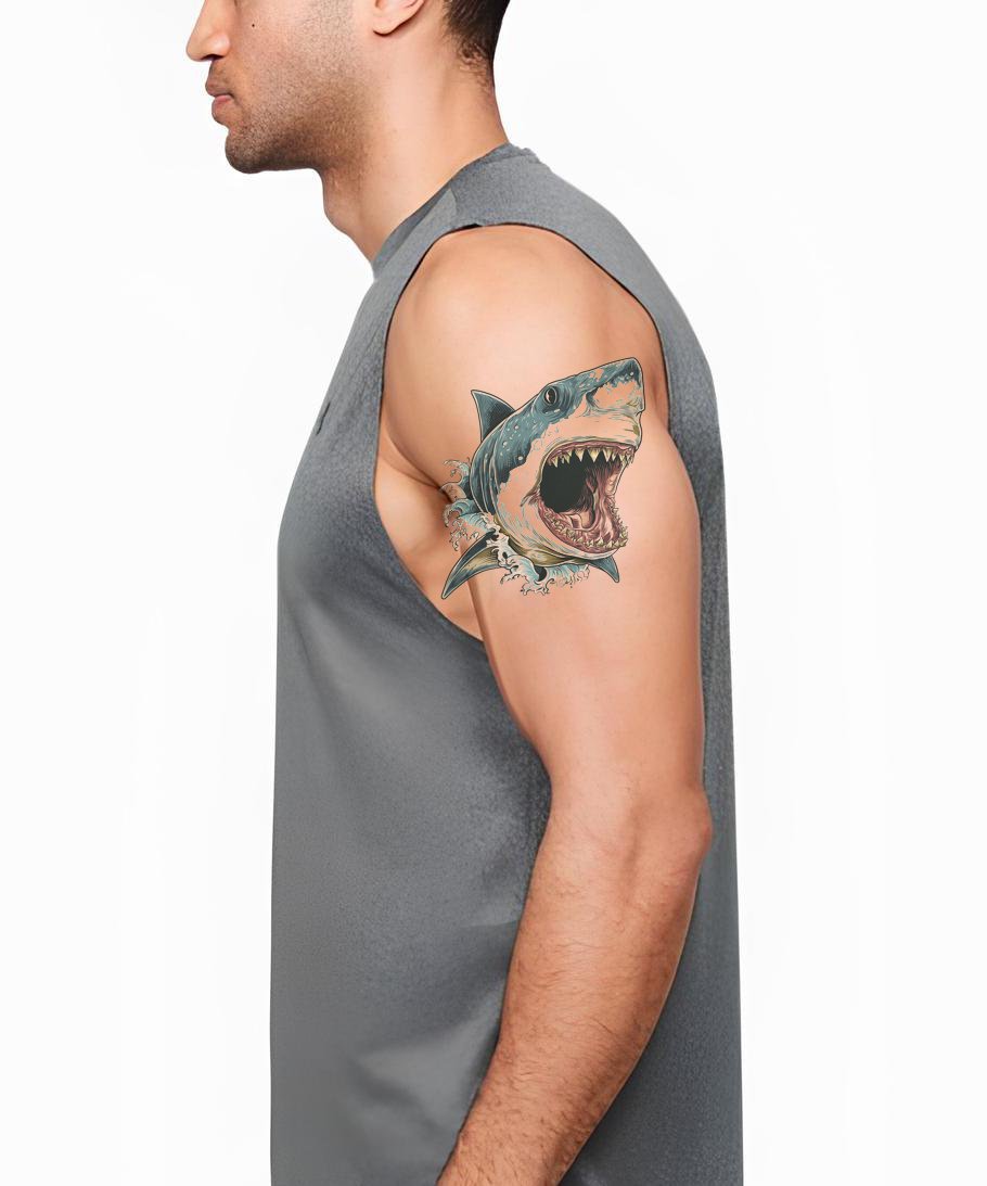 Design de Tatuagem Ataque Feroz de Tubarão