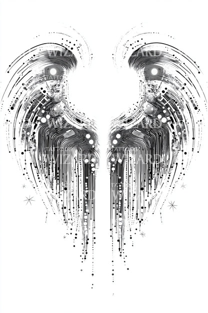 Futuristic Angel Wings Tattoo Illustration