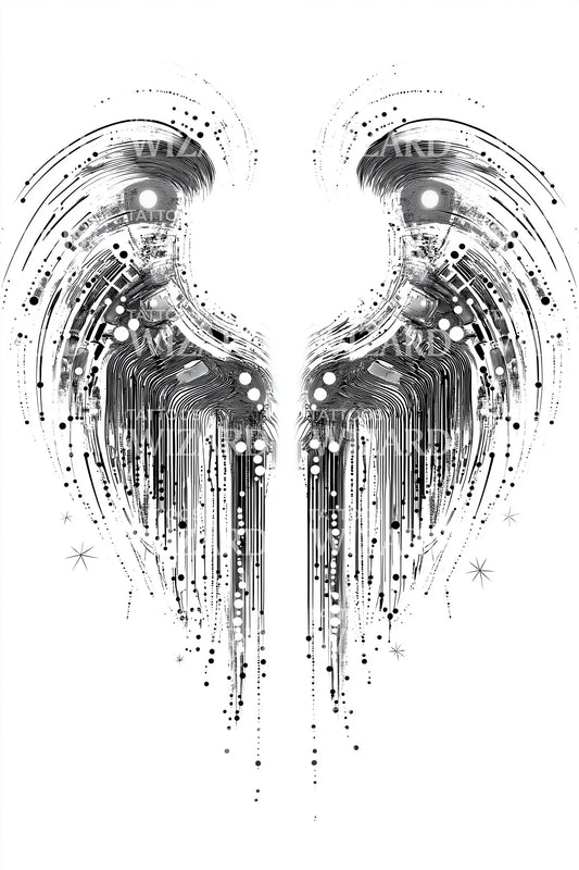 Futuristic Angel Wings Tattoo Illustration