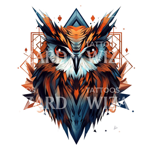 Geometric Vibrant Owl Tattoo Design