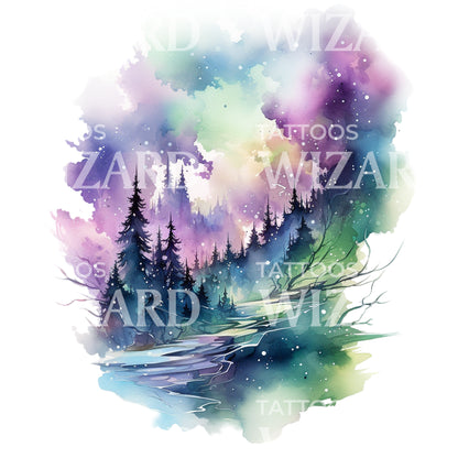 Watercolor Northern Lights Half Sleeve Tattoo Design