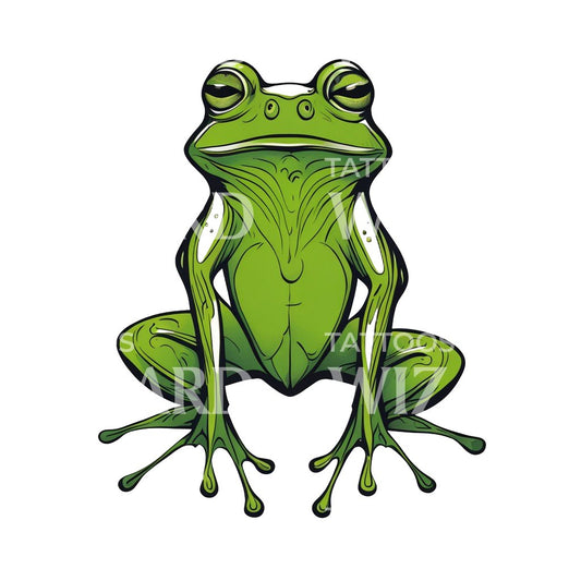 green frog sitting Tattoo Design