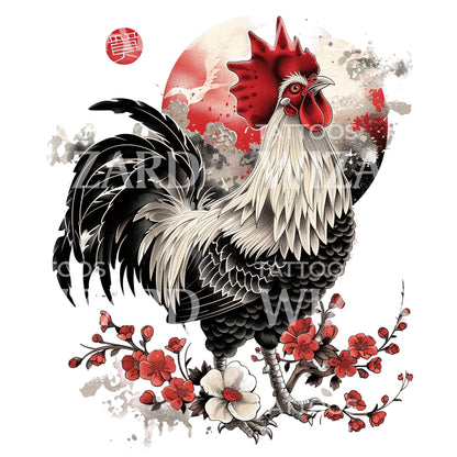 Traditional Japanese Rooster Tattoo Design