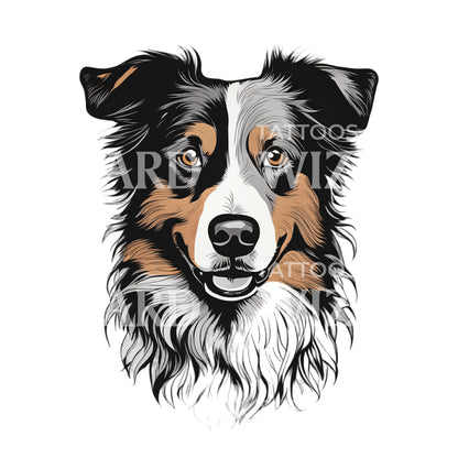 Australian Shepherd Dog Head rectangle Tattoo Design