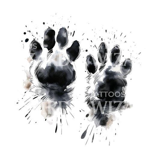 Cute Dog Paws Watercolor Sketch Tattoo Design