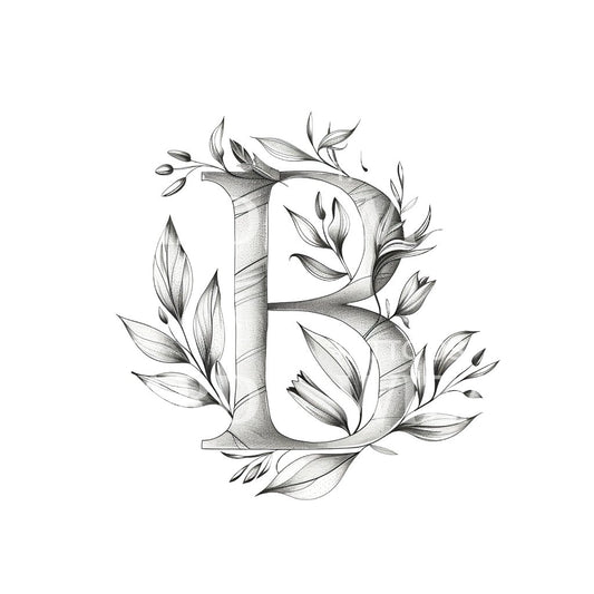 Floral Uppercase Letter B Tattoo Design