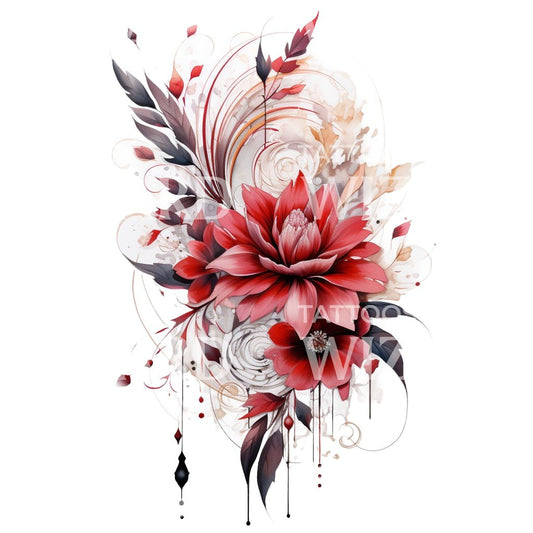 Abstraktes Blumenkomposition Tattoo Design