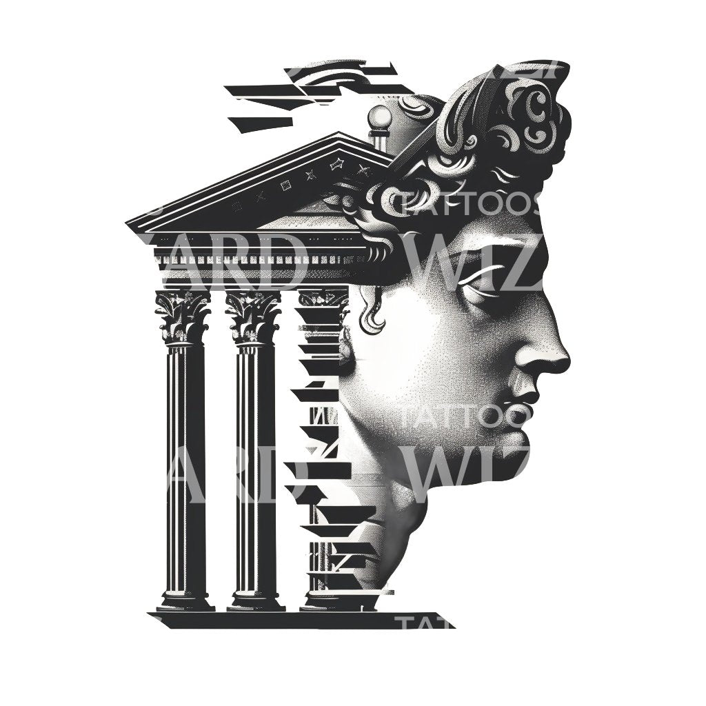 Römisches Tempel-Profil-Statue-Tattoo-Design