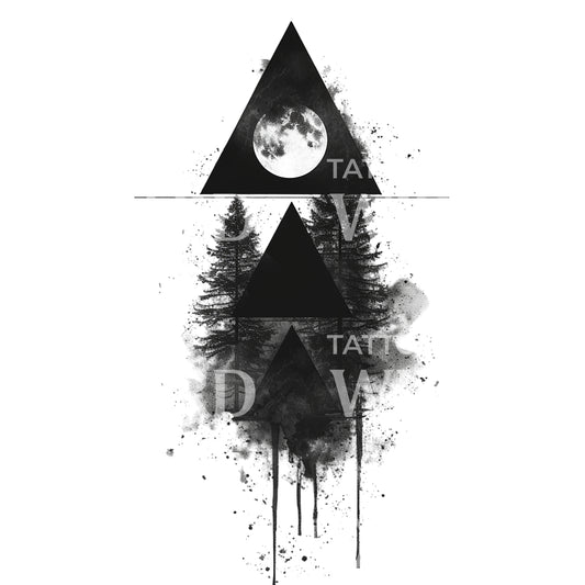 Dark Triangle in Pine Forest Tattoo Design