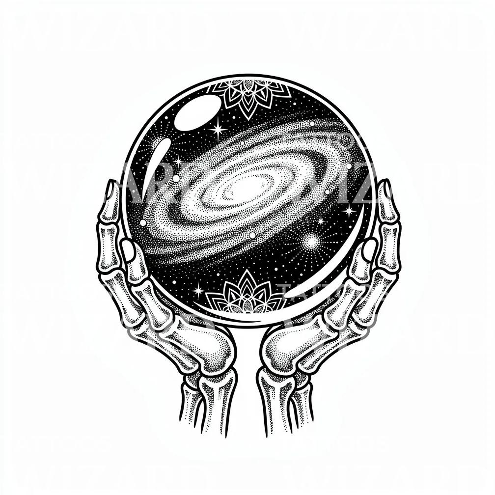 Galaxy Crystal Ball Tattoo Design