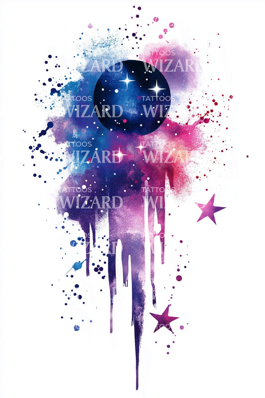 Idea tatuaggio sfera goccia galassia