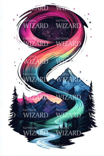 Galaxy Spiral Landscape Tattoo Design