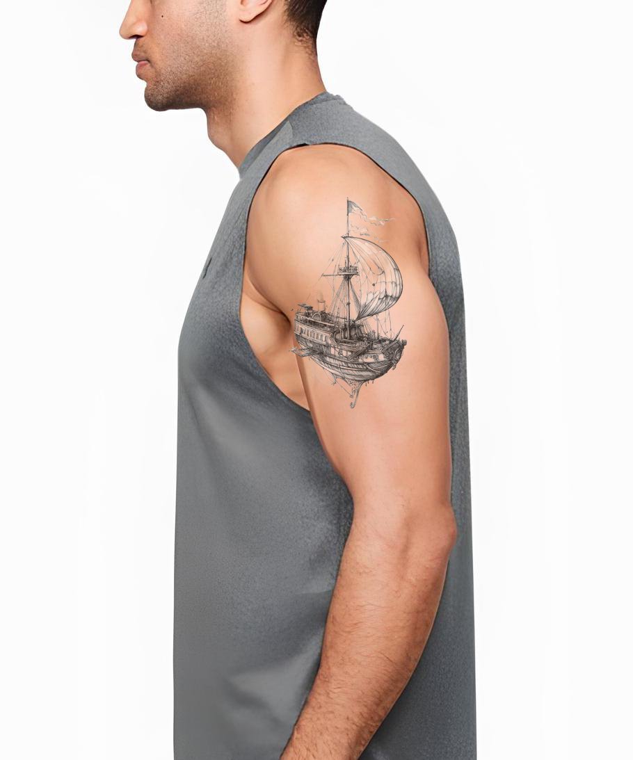 Steam Galleon Airship Tattoo Design
