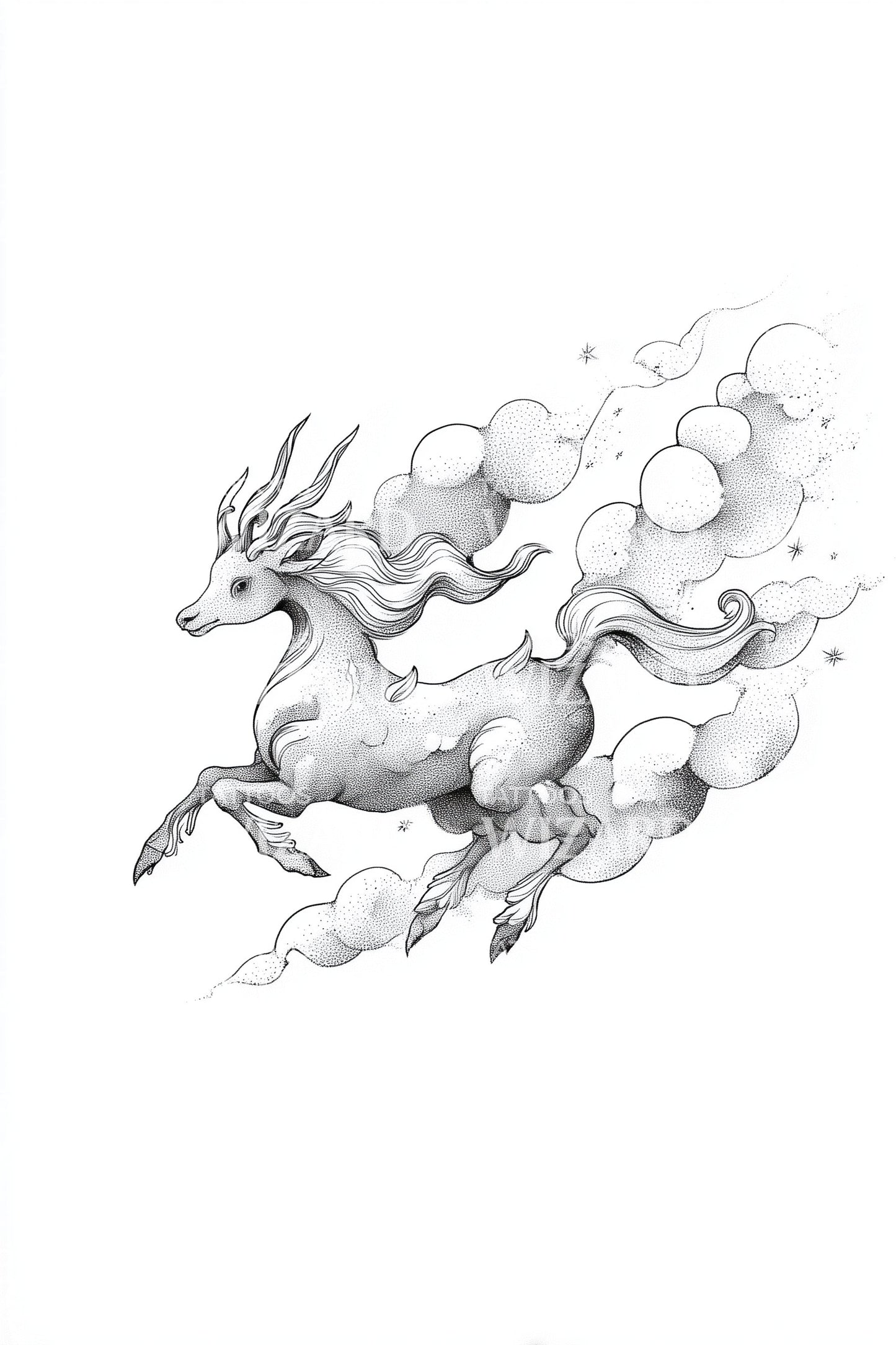 Design del tatuaggio unicorno nuvola galoppante