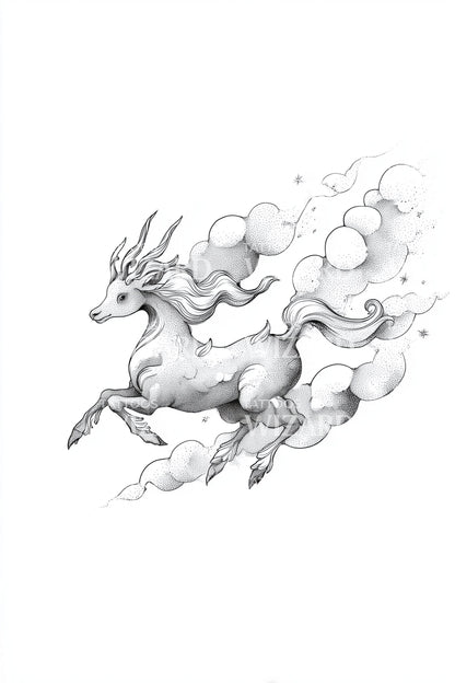 Design del tatuaggio unicorno nuvola galoppante