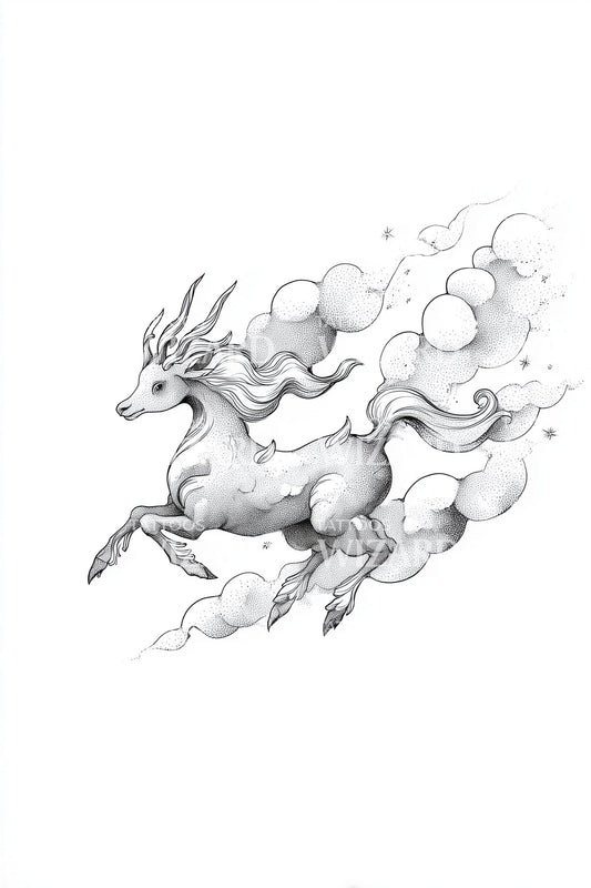 Design del tatuaggio unicorno nuvola galoppante