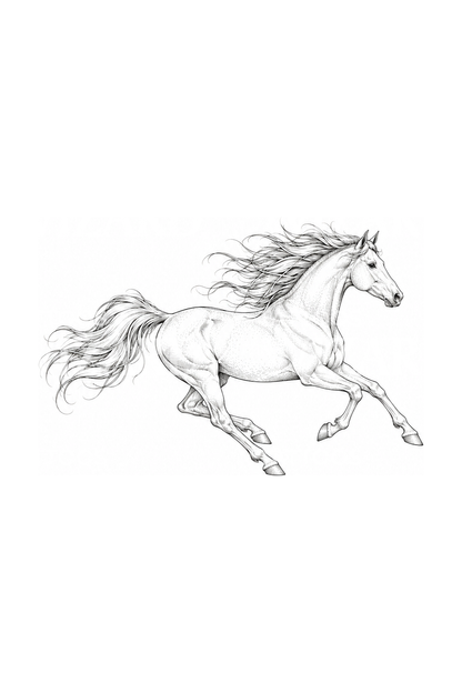 駆ける馬のファインラインタトゥーデザイン