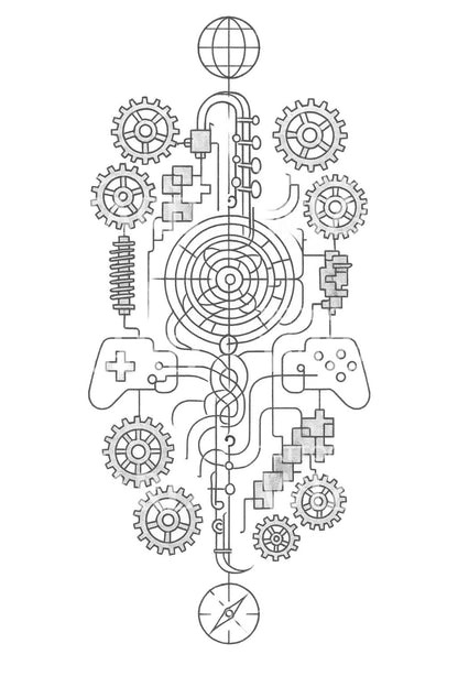 Gaming Gear Circuit Tattoo Illustration