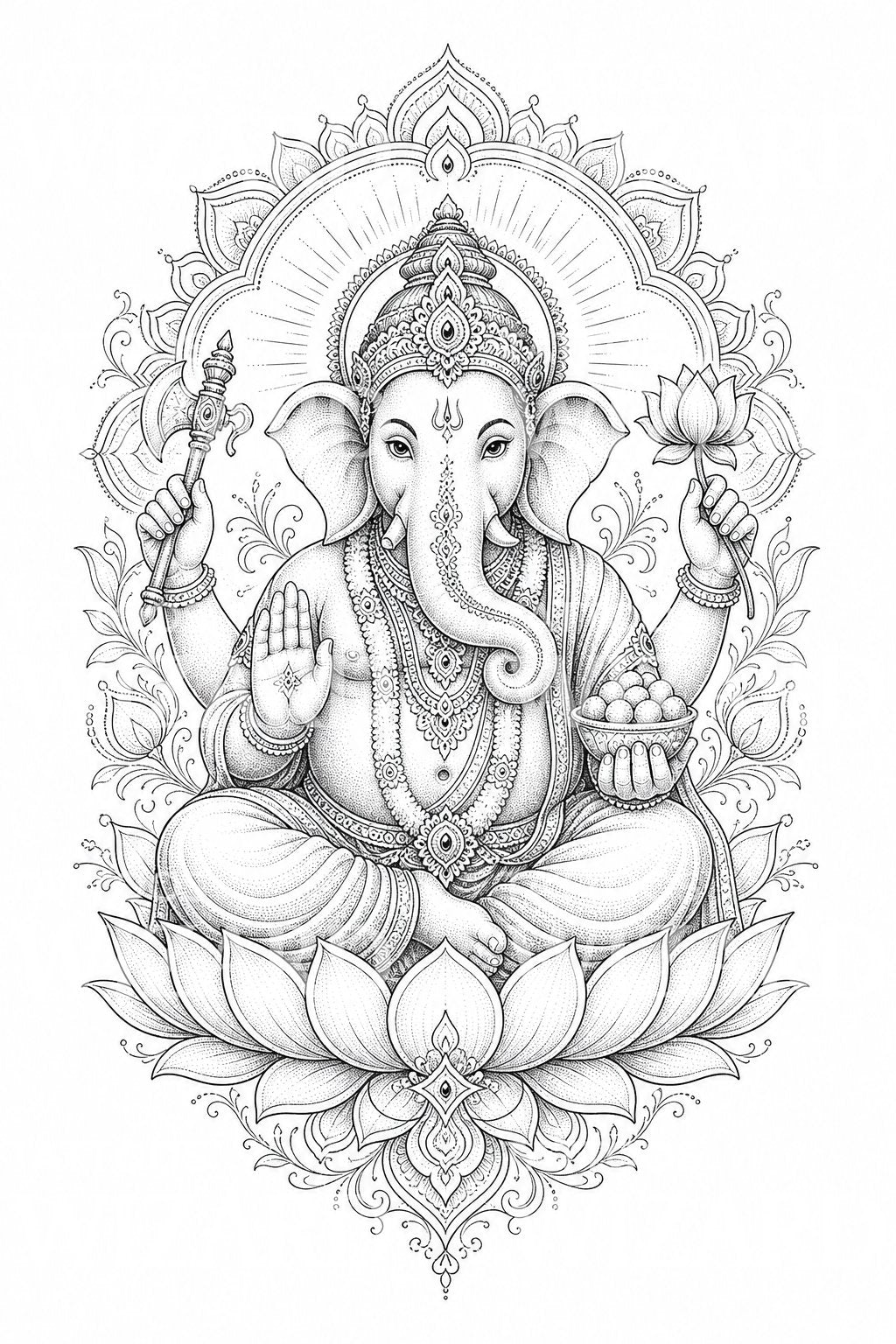 Ornamentální tetovací návrh Ganesha s lotosem