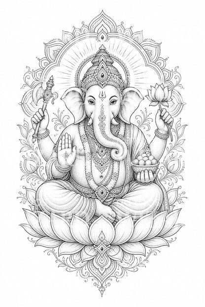 Ornamentální tetovací návrh Ganesha s lotosem