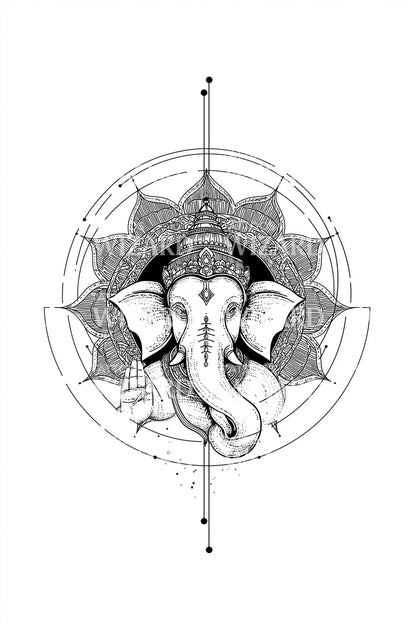 Design Tatuaggio Geometria Sacra di Ganesha