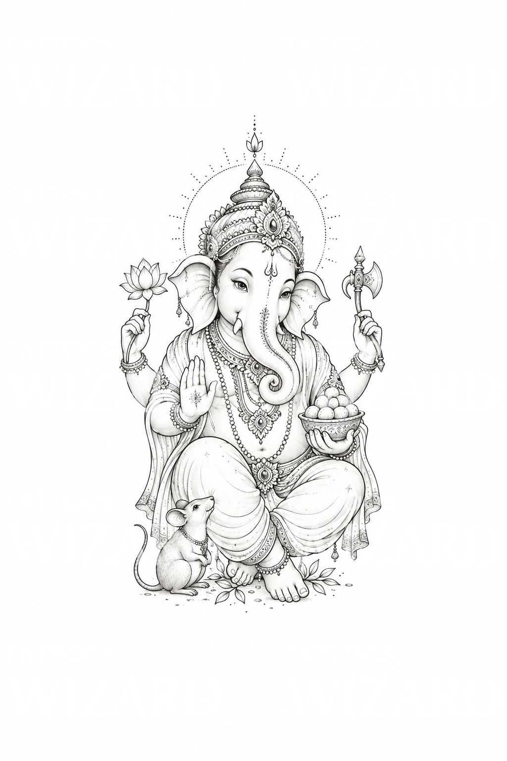 Tattoo-Idee Ganesha mit Maus und Laddus