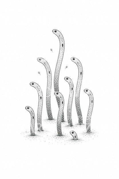 Garden Eel Colony Fine Line Tattoo Design