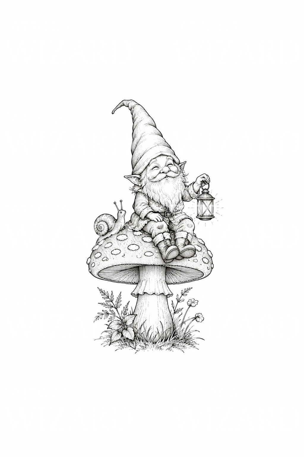 Idea tatuaggio gnomo da giardino su un fungo