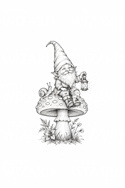 Idea tatuaggio gnomo da giardino su un fungo