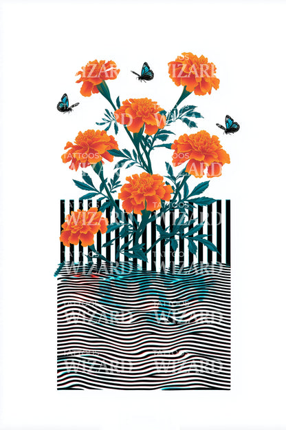 Illustration de tatouage clôture de souci des jardins