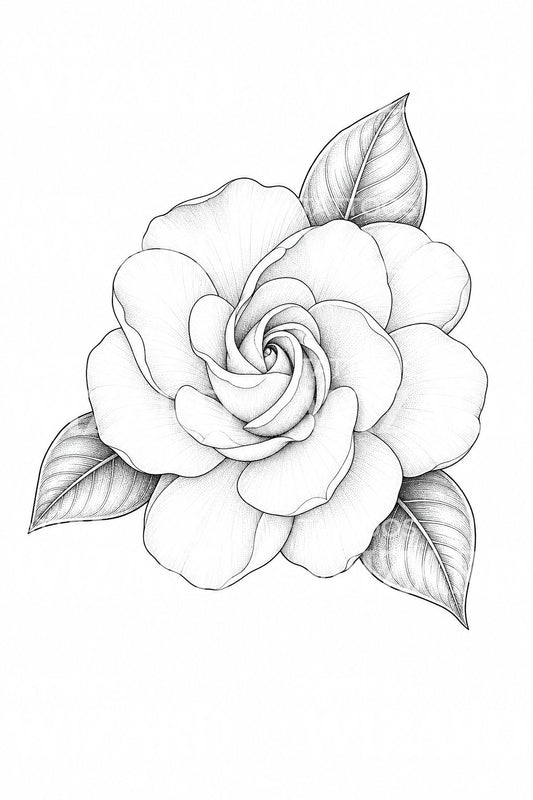 Gardenia Bloom fine line tattoo ontwerp