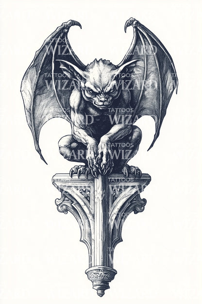 Design del tatuaggio statua guardiano gargoyle