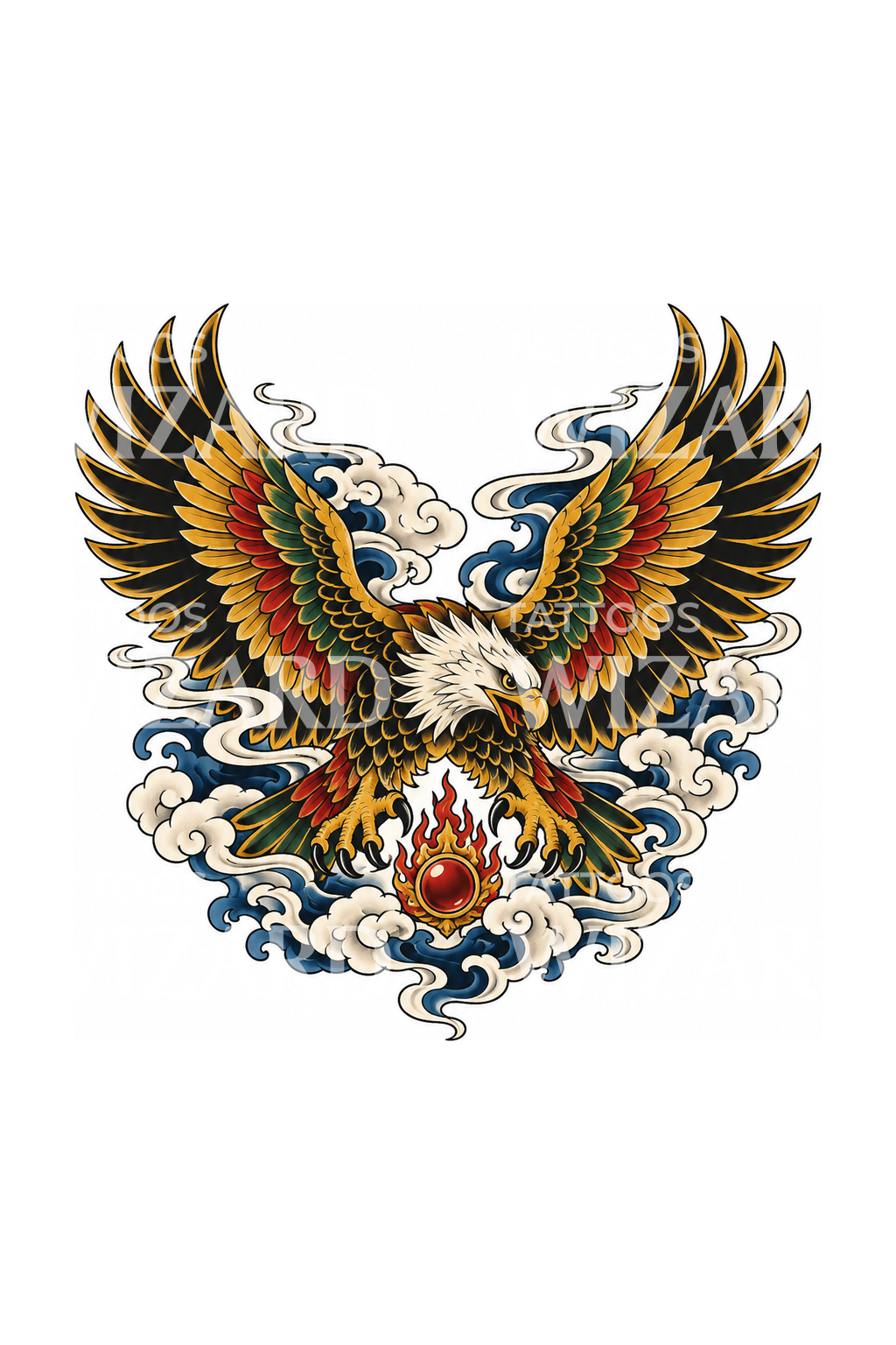 Japanisches Garuda-Adler-Tattoo mit Wolken