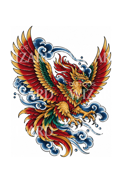 Japon Bulutları Arasında Süzülen Garuda Dövme Tasarımı