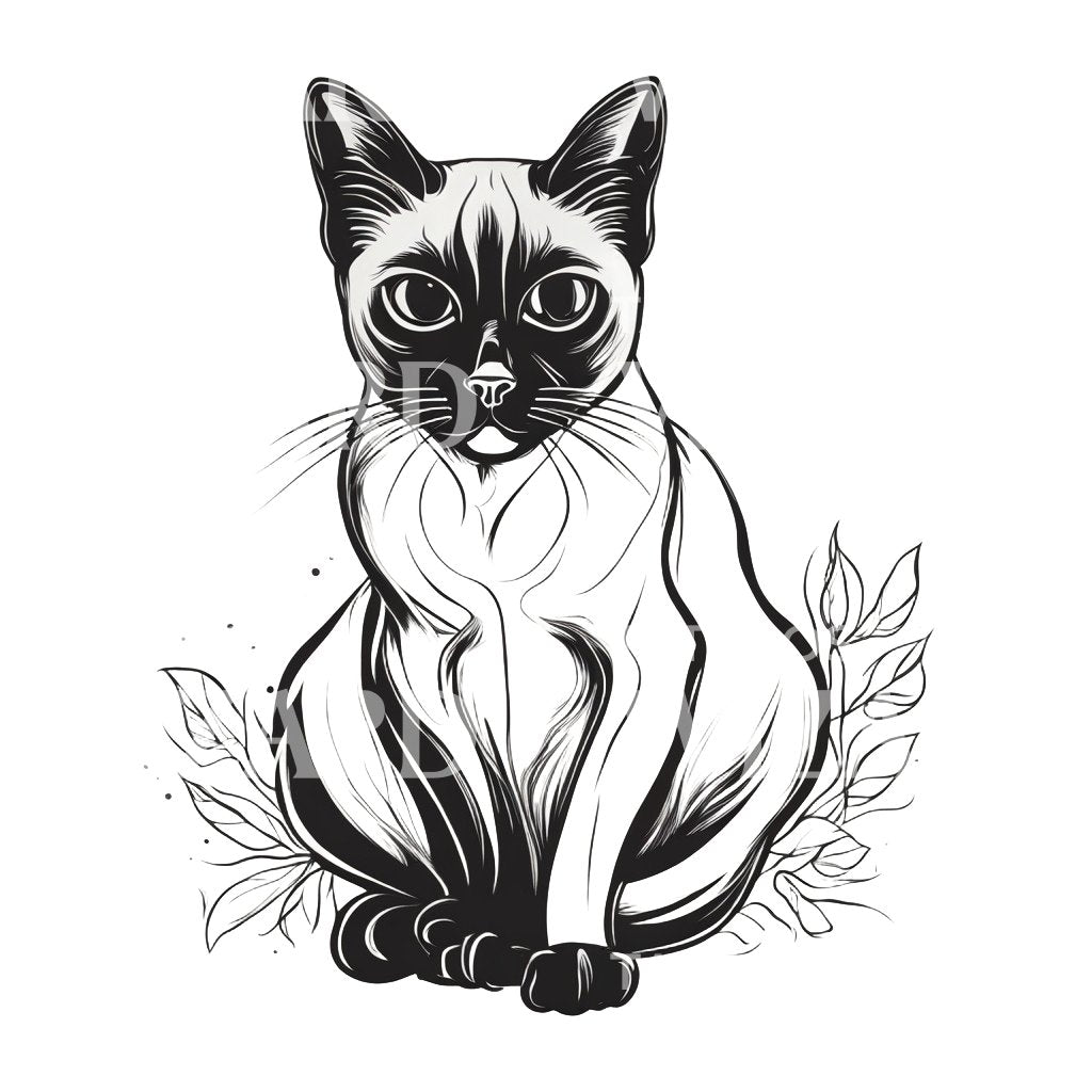Ragdoll Cat sitting Tattoo Design