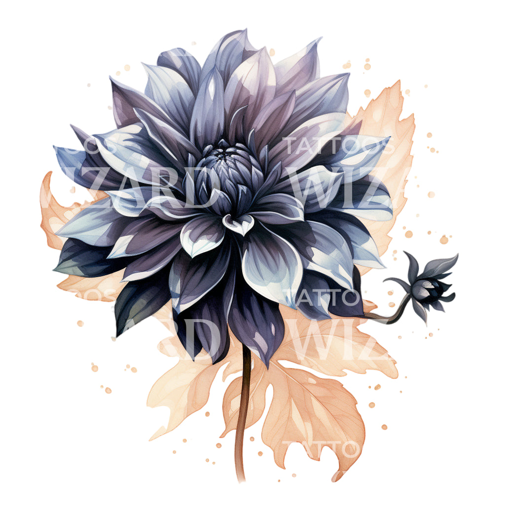 Watercolor Black Dahlia Tattoo Design