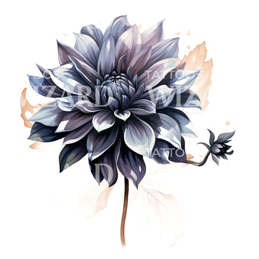 Conception de tatouage de dahlia noir aquarelle