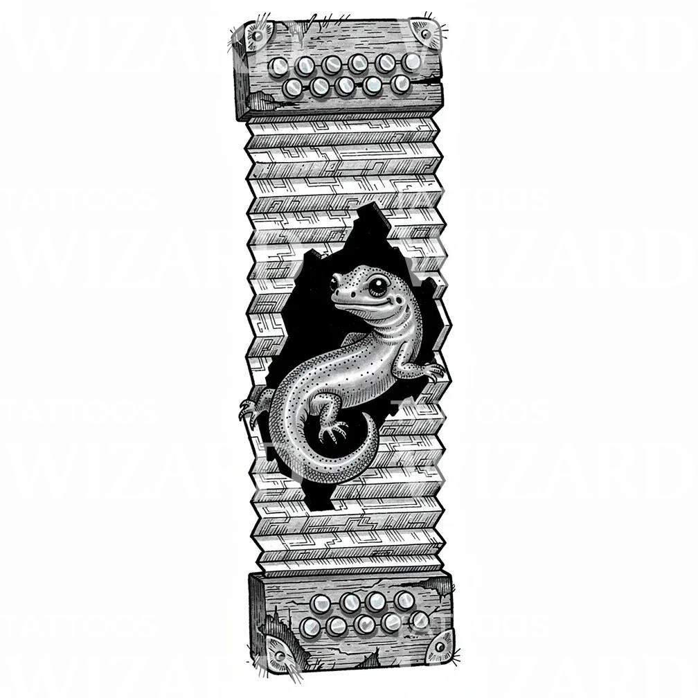 Gecko Accordion Tattoo Design