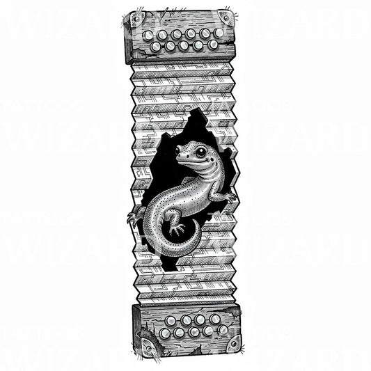 Gecko Accordion Tattoo Design