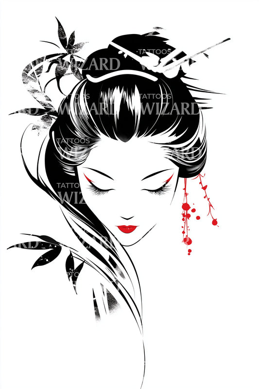 Geisha Blossom Portrait Tattoo Design
